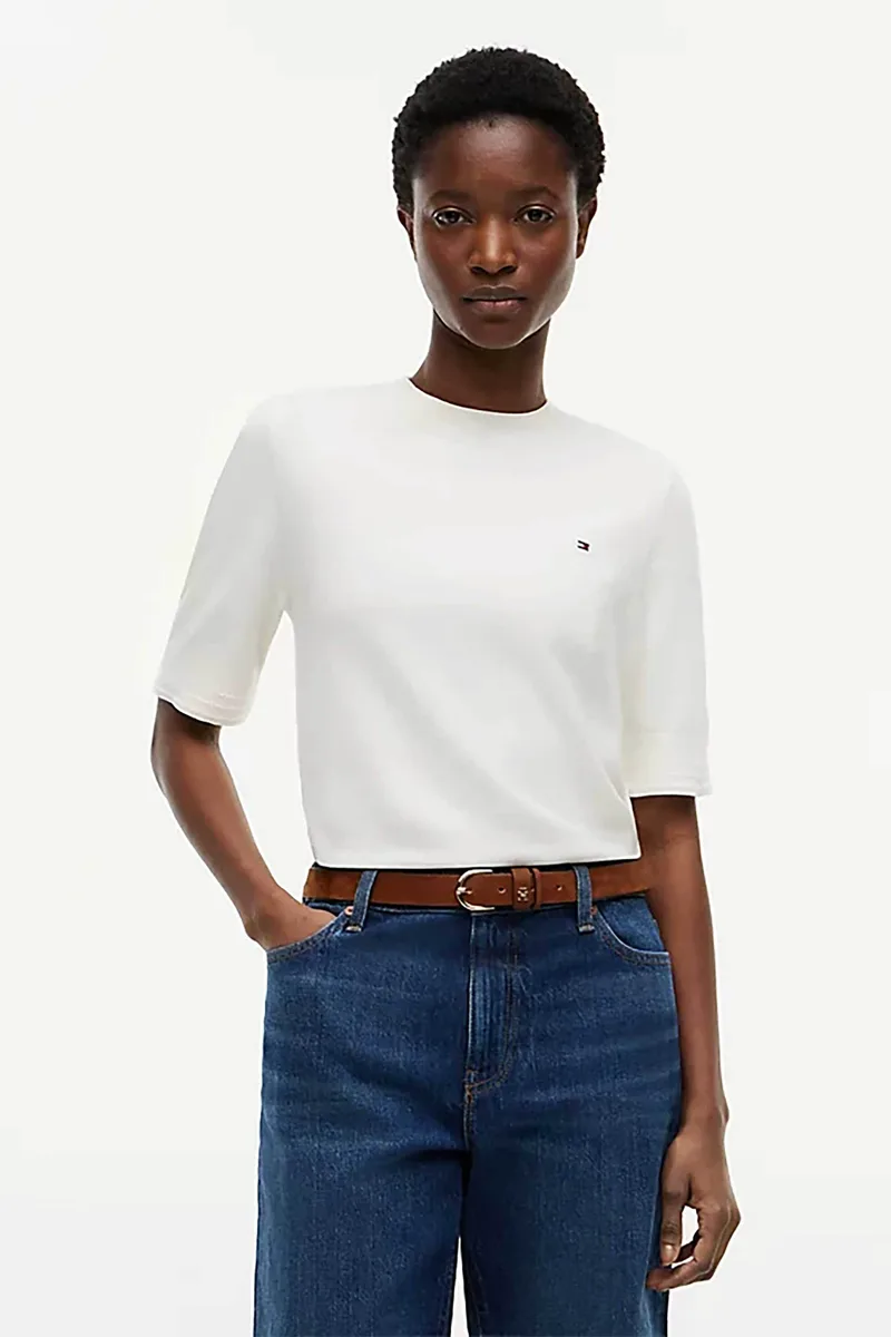 Tommy Hilfiger γυναικείο πουλόβερ με ριγέ σχέδιο και κεντημένο logo Regular Fit - WW0WW49705 Μπεζ