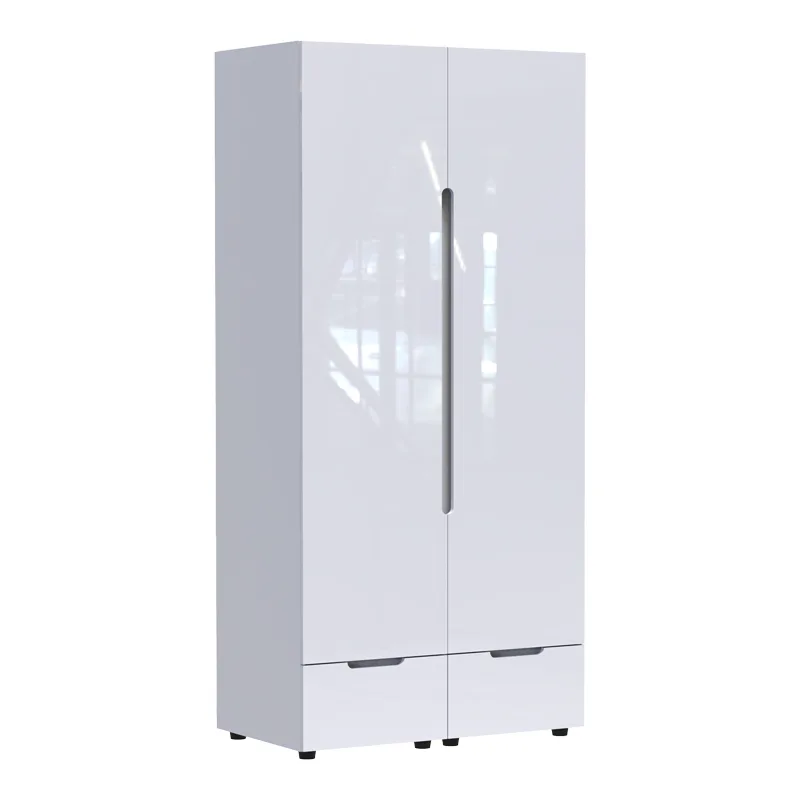 Ντουλάπα δίφυλλη Afina pakoworld mdf σε λευκή glossy απόχρωση 100x57x213εκ - PAKO WORLD - 361-000017