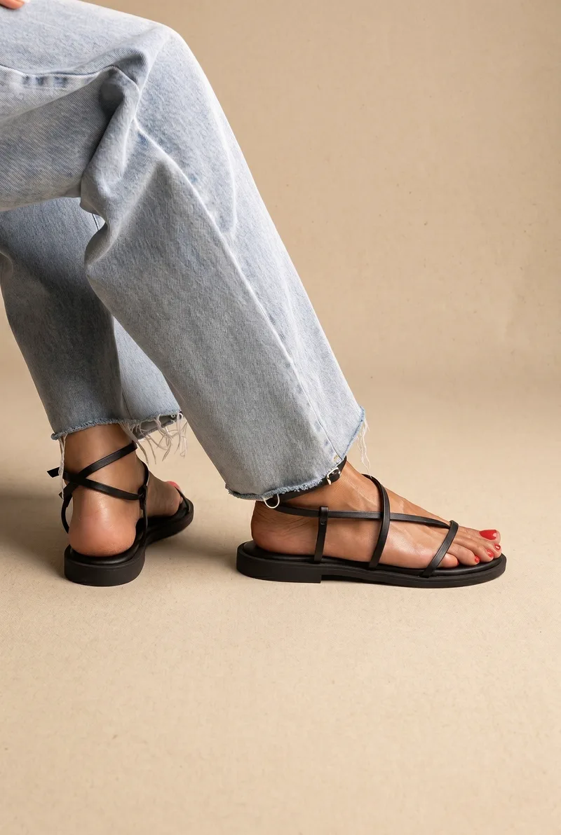 TFP Strappy Sandals Ankle Strap - L8 VAMOS - Μαύρο Ματ