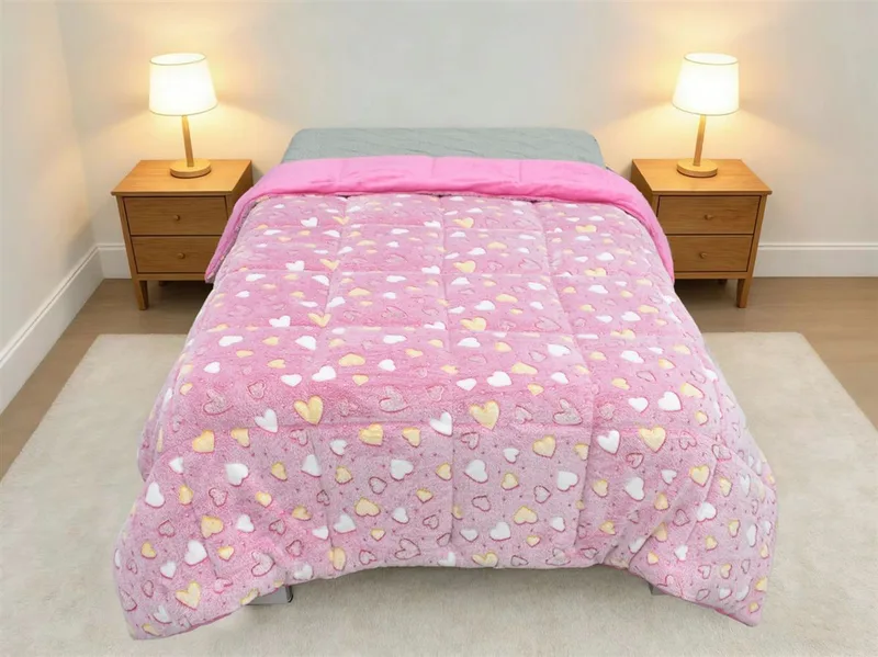 Κουβερτοπάπλωμα Φωσφοριζέ Fleece Μονό 175x225εκ. Hearts Ροζ DimCol