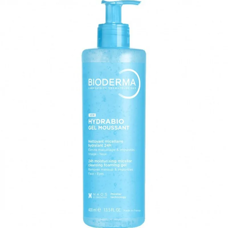Bioderma Hydrabio 24H Moisturising Micellar Cleansing Foaming Gel Αφρίζον Μικυλλιακό Τζέλ Καθαρισμού για Πρόσωπο & Μάτια με 24ωρη Ενυδατική Δράση, με Αντλία 400ml