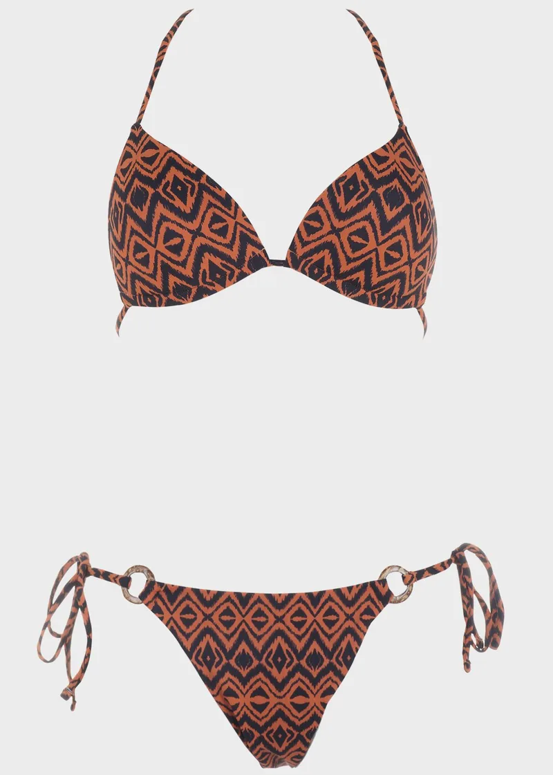 Γυναικείο set μπικίνι τριγωνάκι push up .Kαλύπτει B Cup MARRON
