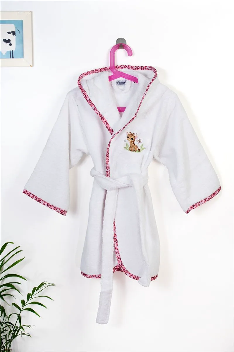 Μπουρνούζι Με Κέντημα kids Giraffe 172 Size: 04 White-Ροζ 100% Cotton