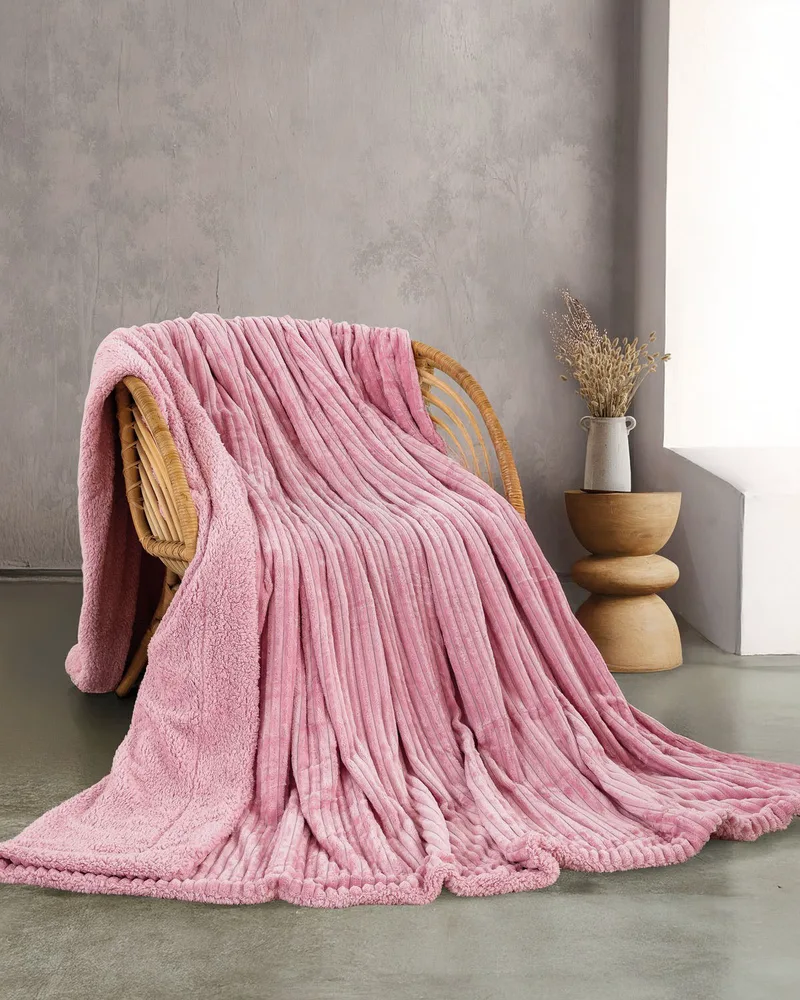 Κουβέρτα Γούνινη με Sherpa Υπέρδιπλη Rythmos Jollein Ροζ 220x240