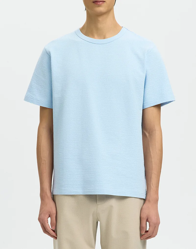 SELECTED SLMSANDER SEERSUCKER SS O-NECK TEE 16092769-Skyway SkyBlue