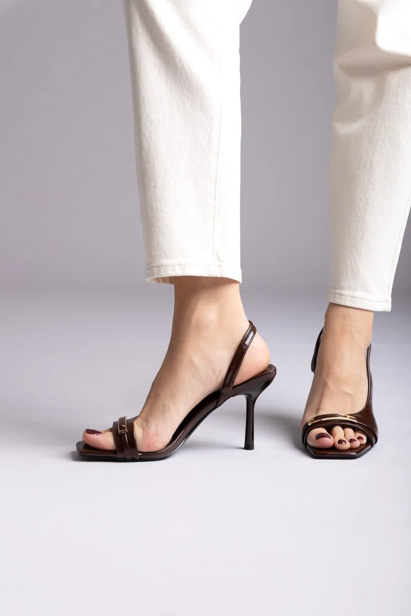 Ideal shoes Slingback Stiletto Sandals - 3291 - Dark Brown Matte