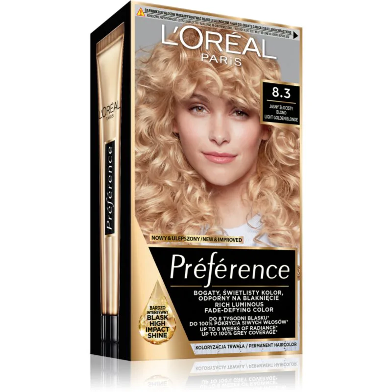 L’Oréal Paris Préférence βαφή μαλλιών απόχρωση 8.3 Light golden blonde 1 τμχ