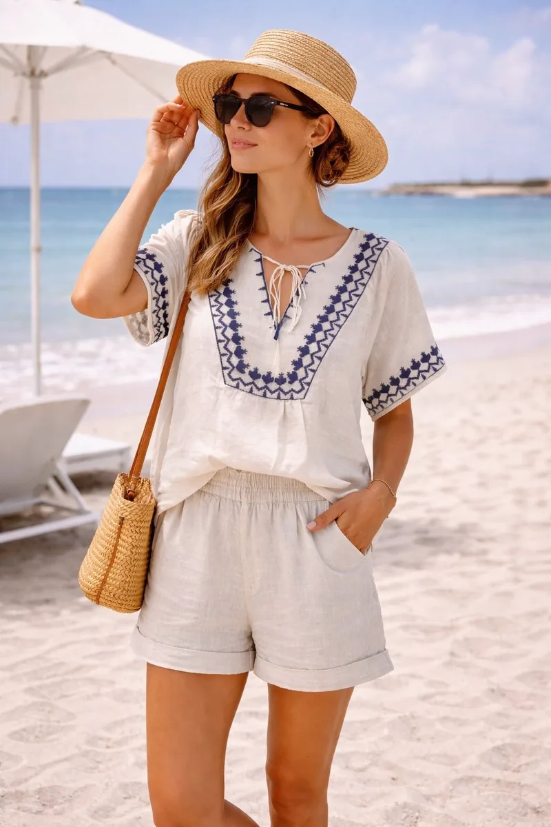 Γυναικεία Μπλούζα Boho Με Κέντημα Άσπρο