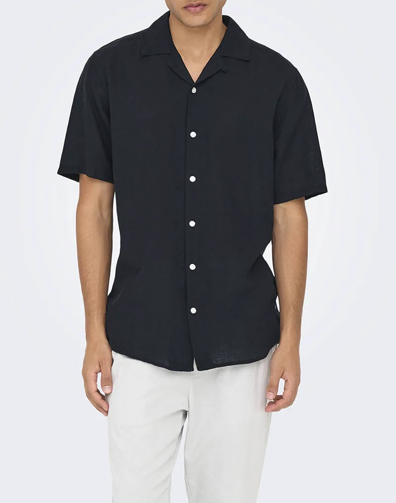 ONLY&SONS ONSCAIDEN LIFE SS SOLID RESORT LINENNOOS 22025116-BLACK Black