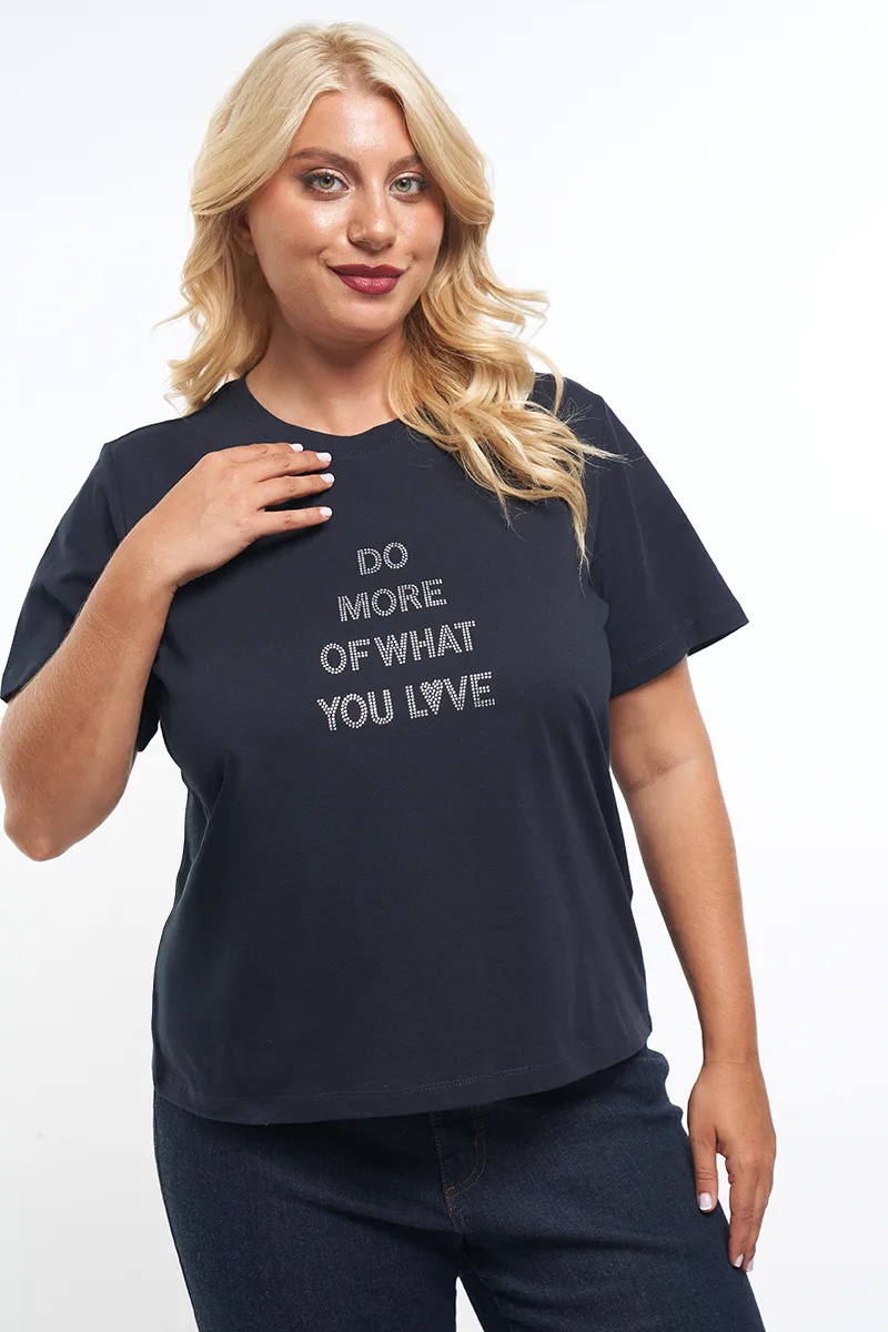 T-shirt με στρας "Do More of What you Love" σε μπλε χρώμα