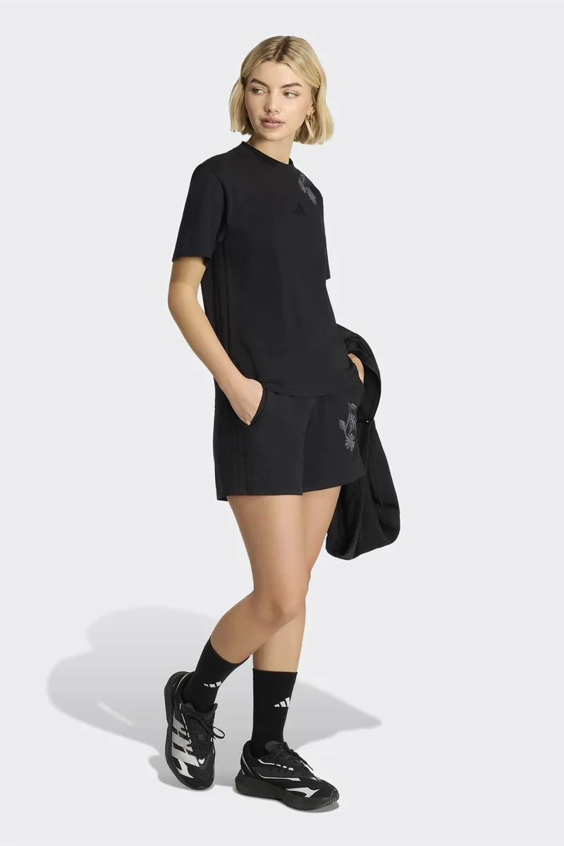 Adidas γυναικείο αθλητικό ψηλόμεσο σορτς με κέντημα Regular Fit "Essentials 3-Stripes" - KF0055 Μαύρο