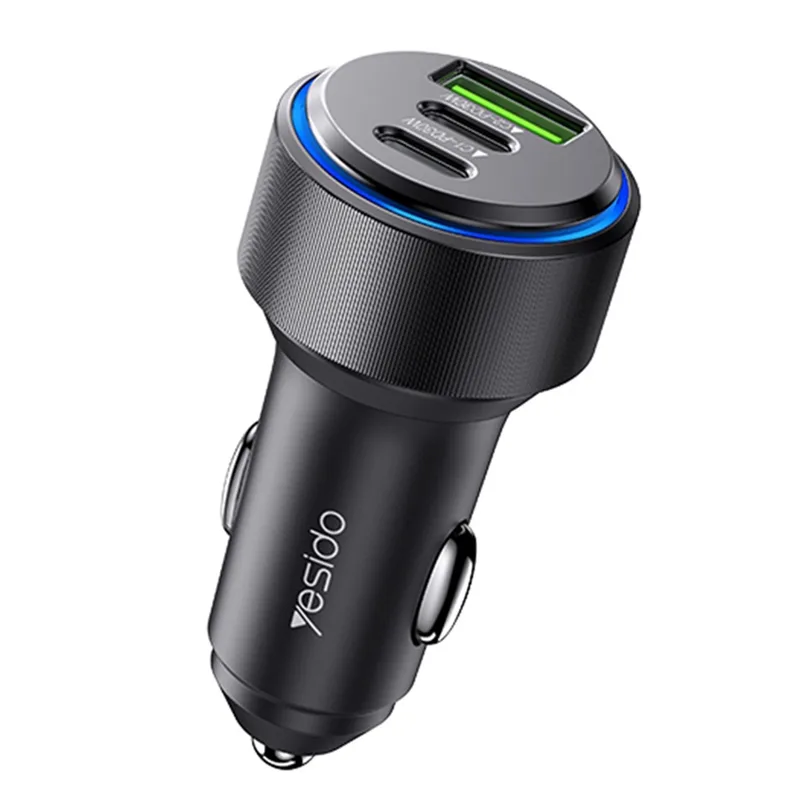 Yesido 2xUSB-C 1xUSB Fast Car Charger 60W Black (Y50)
