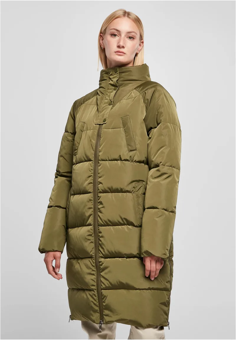 Ladies High Neck Puffer Coat Urban Classics TB5435-00176 olive