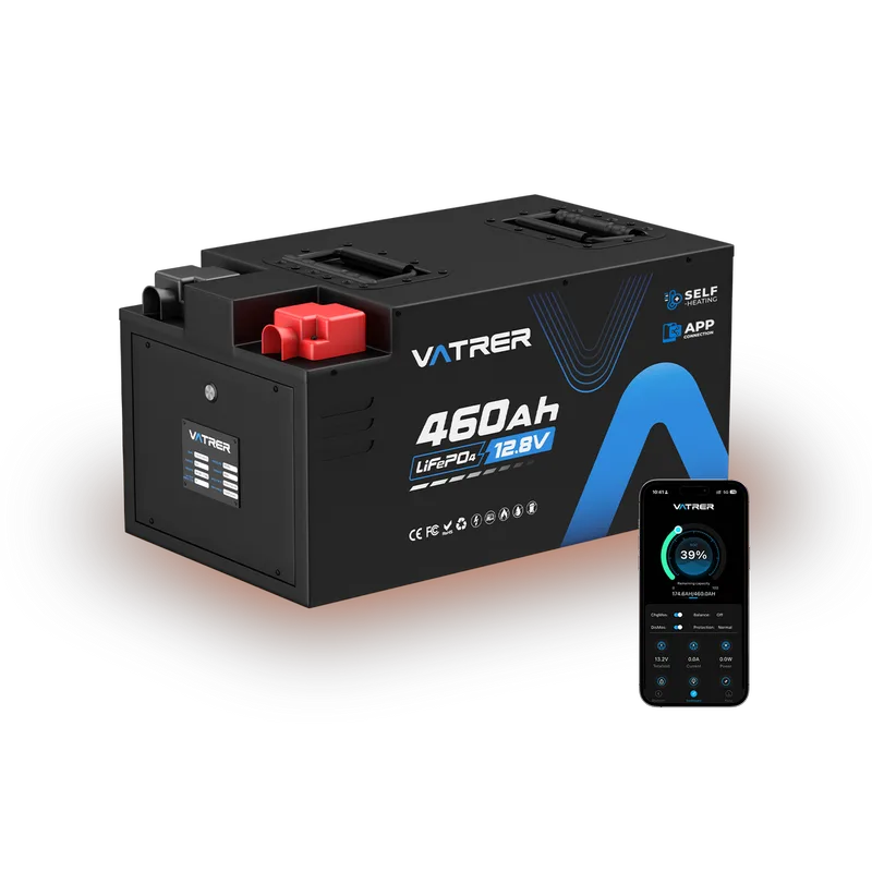 Vatrer 12V 460Ah Self-heating Lithium RV Battery, 5kWh 300A BMS Heated Battery