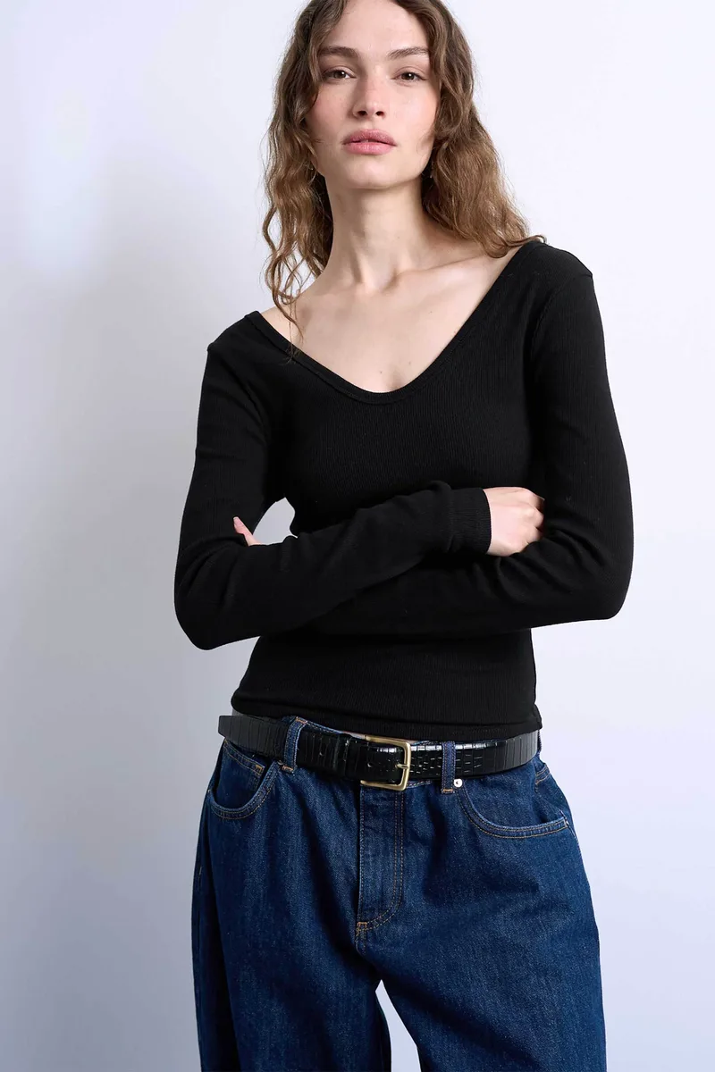 Topshop γυναικεία μπλούζα με ανοιχτή λαιμόκοψη "Wendy" - 31000884 Μαύρο