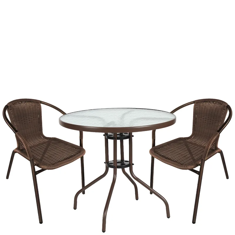 Σετ Τραπεζαρία Κήπου ArteLibre EARTH Καφέ Rattan/Γυαλί/Μέταλλο Με 2 Πολυθρόνες 14990527