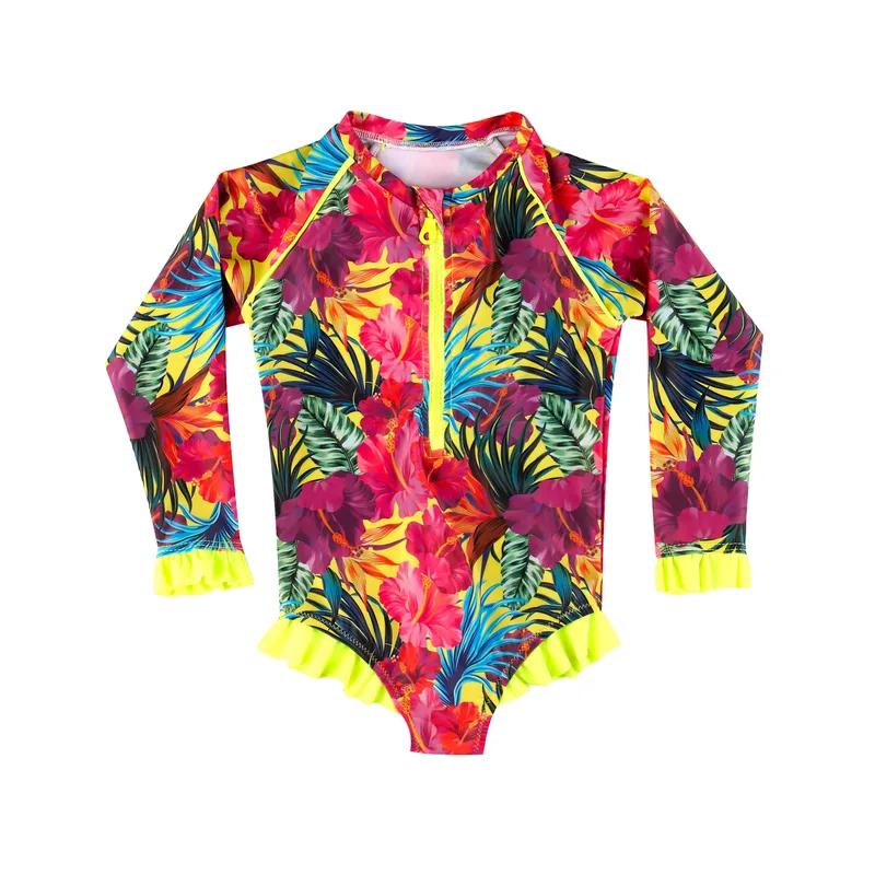 BABY GIRL'S ONE PIECE LONG SLEEVE RUFFLES TROPICAL