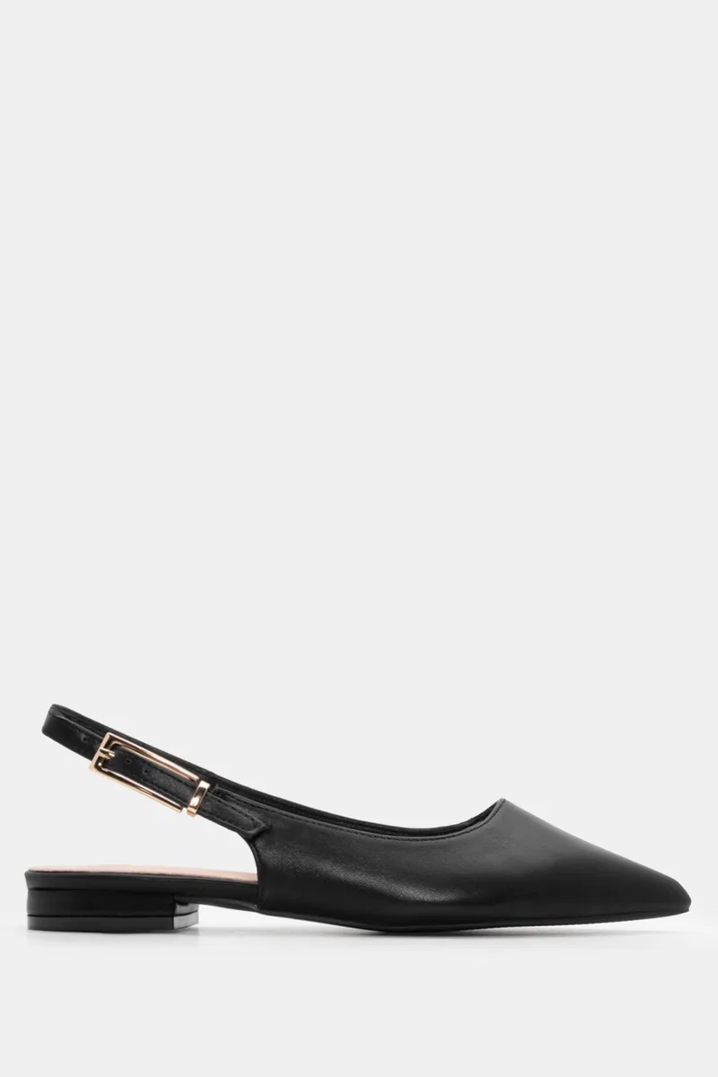 Γοβάκια Μυτερά Slingback με Τόκα - Μαύρο