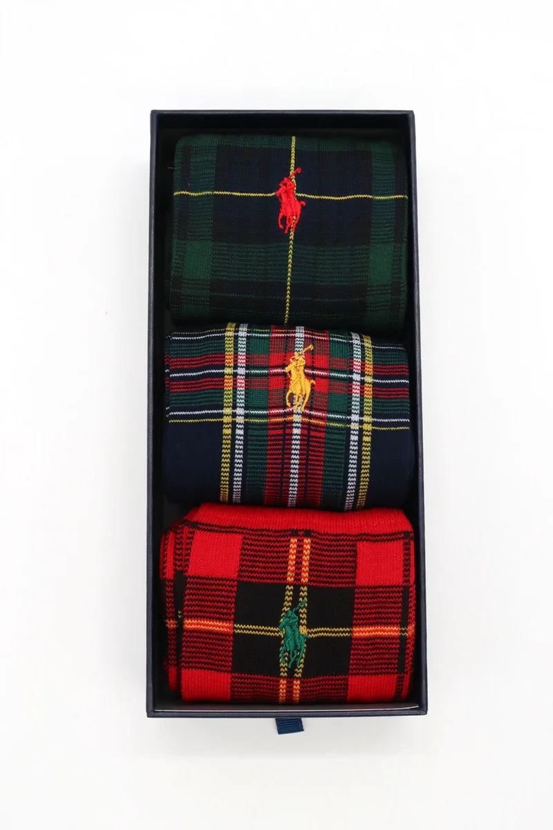 RALPH LAUREN ΚΑΛΤΣΕΣ 3 PAIRS LOGO MULTI TARTANS GIFT BOX ΠΡΑΣΙΝΟ-ΚΟΚΚΙΝΟ