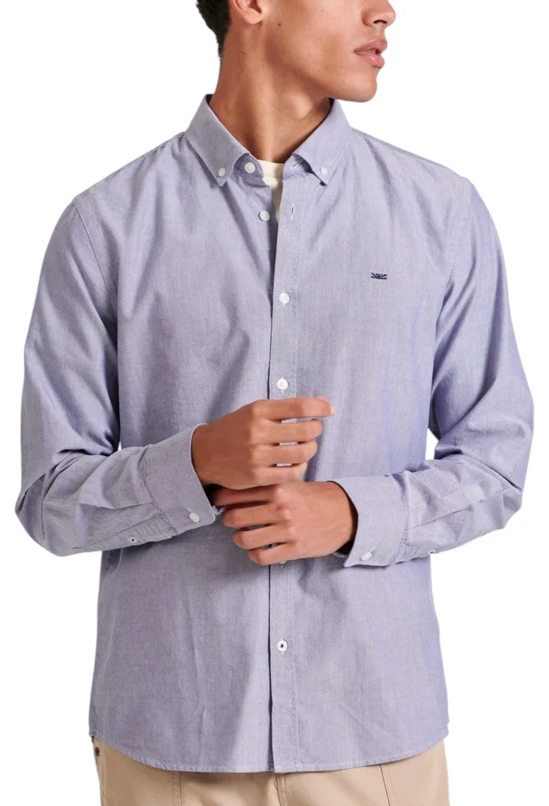 Πουκάμισο Μακρυμάνικο Funky Buddha Embroidered Logo - The Essentials FBM010-001-05-IMPERIAL PURPLE MEL Ανδρικό