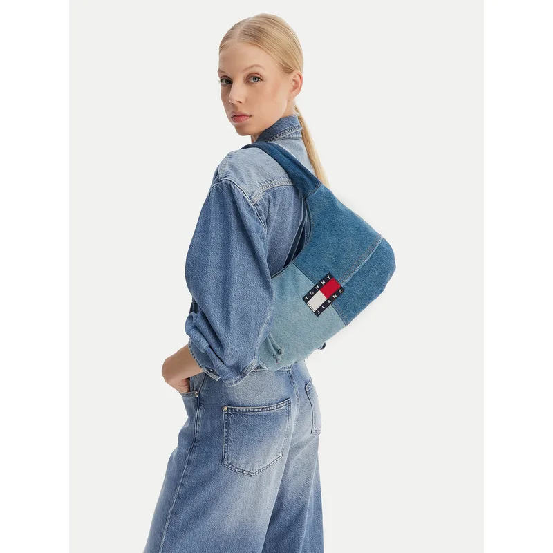Τσάντα Tommy Jeans Tjw Denim Patchwork Shoulder Bag AW0AW18471 Μπλε