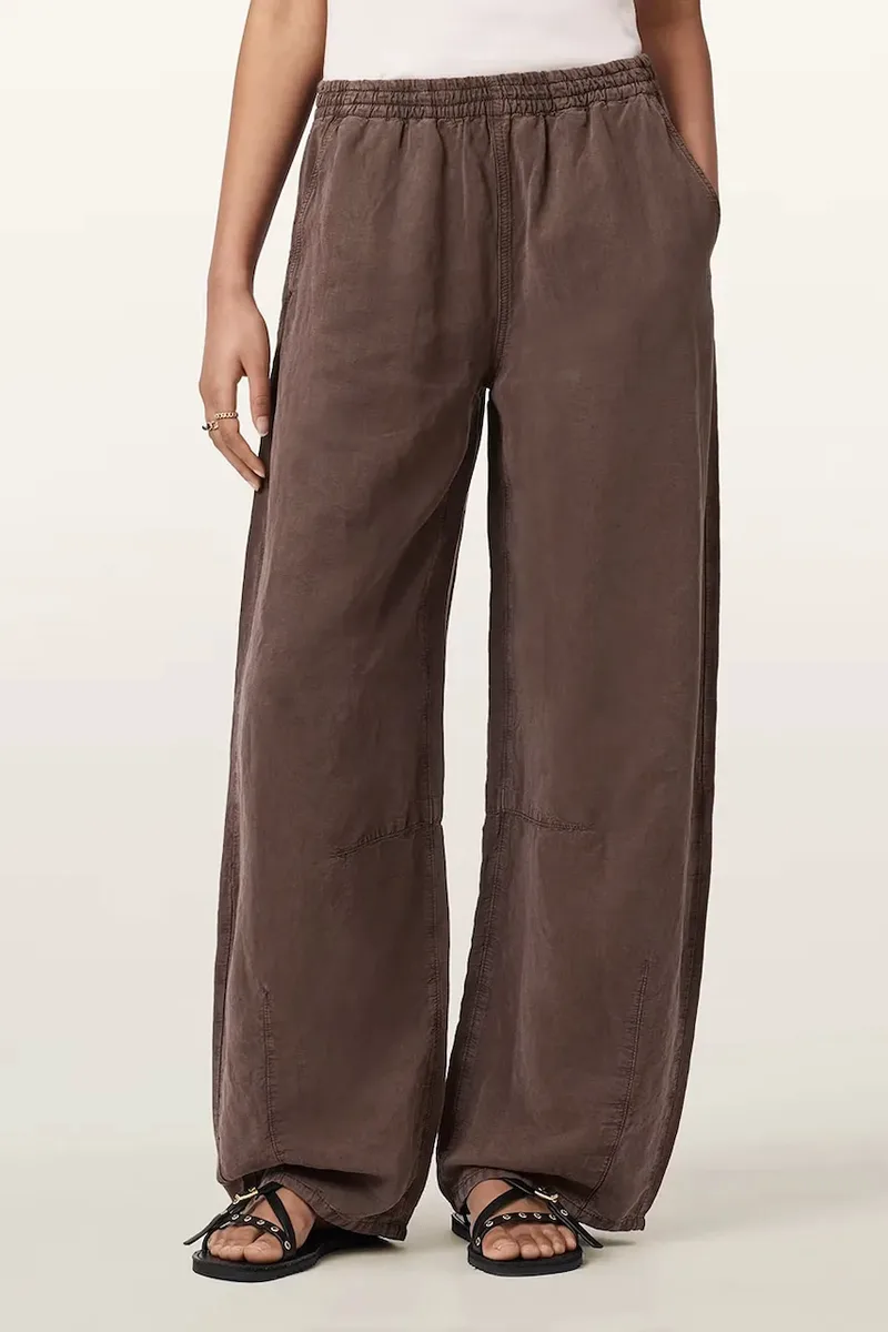 AllSaints παντελόνι wide leg γυναικείο με πρόσμιξη λινού JETT