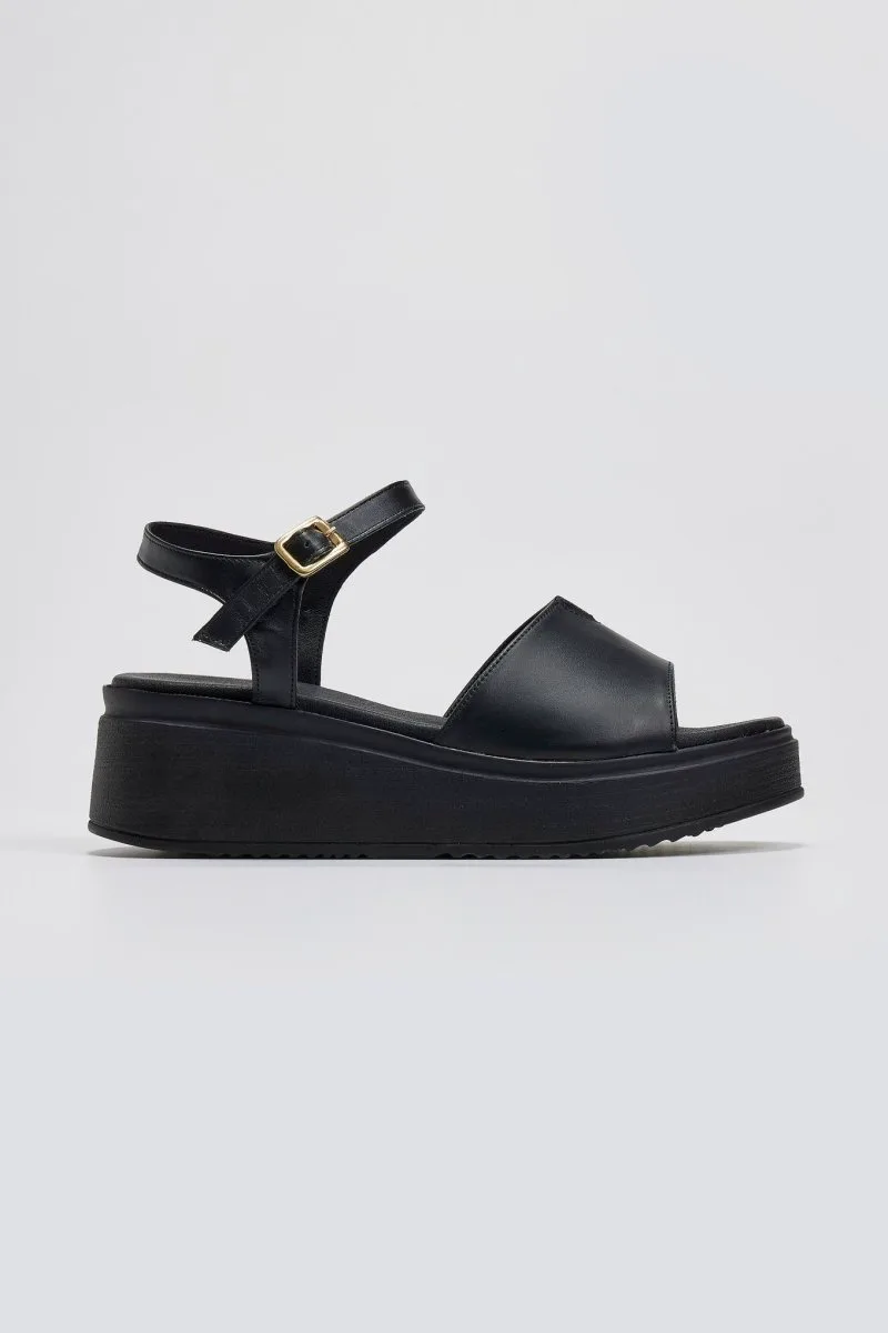 TFP Leather Flatform Sandals - M930 - Black