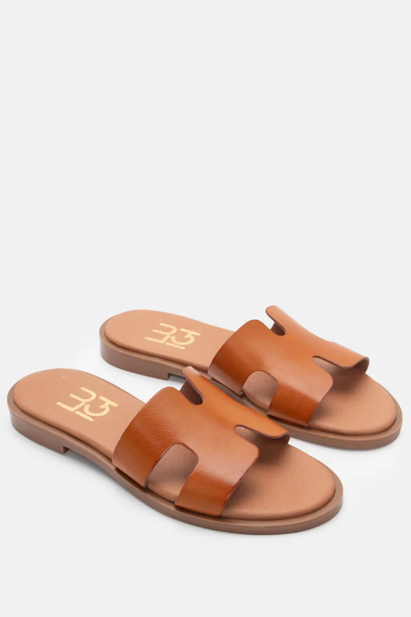 LUIGI DESIGN - Flat Σανδάλια με Ανοίγματα στο Πλάι - Κάμελ