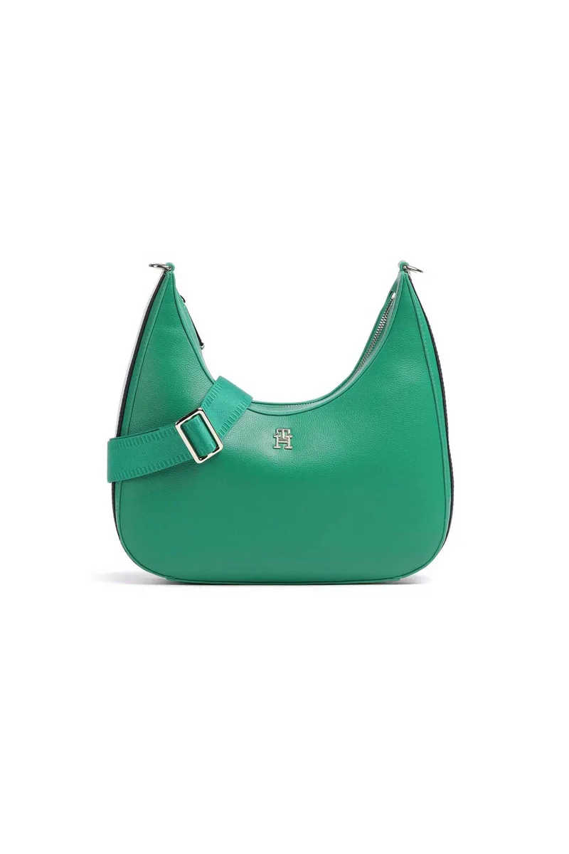Tommy Hilfiger γυναικεία τσάντα crossbody hobo με μεταλλικό λογότυπο και signature λεπτομέρεια στο πλάι - AW0AW16088 Πράσινο