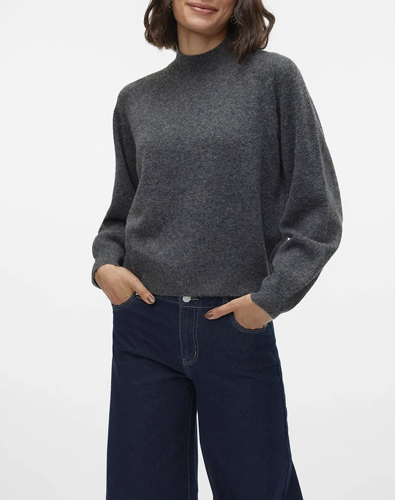 VERO MODA VMLEAF LS HIGH NECK PULLOVER NOOS 10309433-Dark Grey Melange DarkSlateGrey