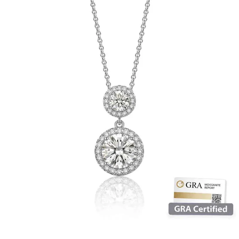 Ασημένιο Κολιέ 925 Διπλή Ροζέτα με Moissanite 1ct και GRA