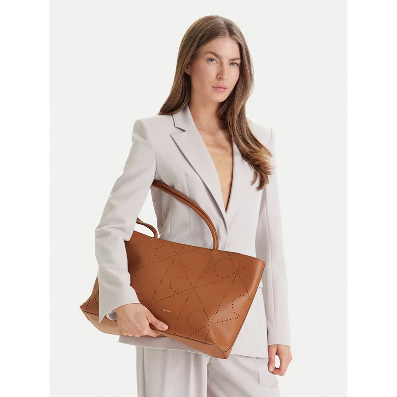 Τσάντα Calvin Klein Emblem Aop Perfor Lthr Tote LV04F3359G Καφέ