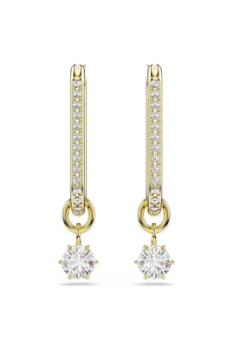 Swarovski γυναικεία σκουλαρίκια-σταγόνα στρογγυλή κοπή, λευκά, επιμετάλλωση σε χρυσαφί τόνο "Constella" - 5728587