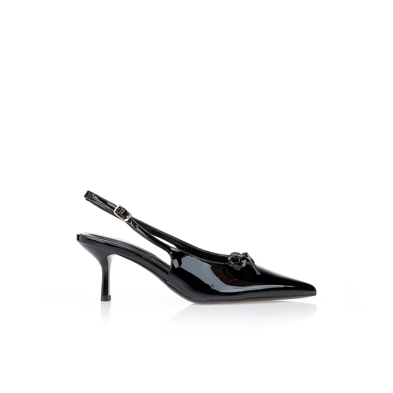 Γόβες λουστρίνι slingback μυτερές ΜΑΥΡΟ