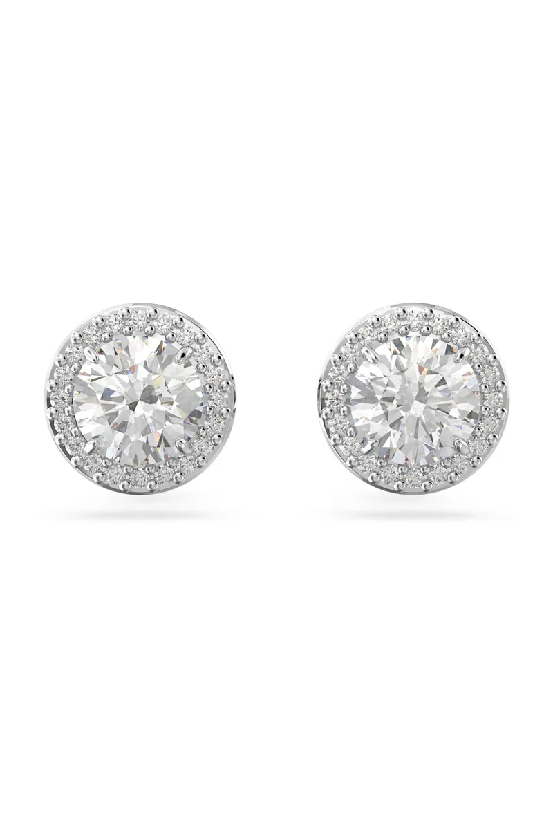 Swarovski unisex σκουλαρίκια με καραφάκι στρογγυλή κοπή, pavé, λευκά, επιμετάλλωση ροδίου "Constella" - 5636269