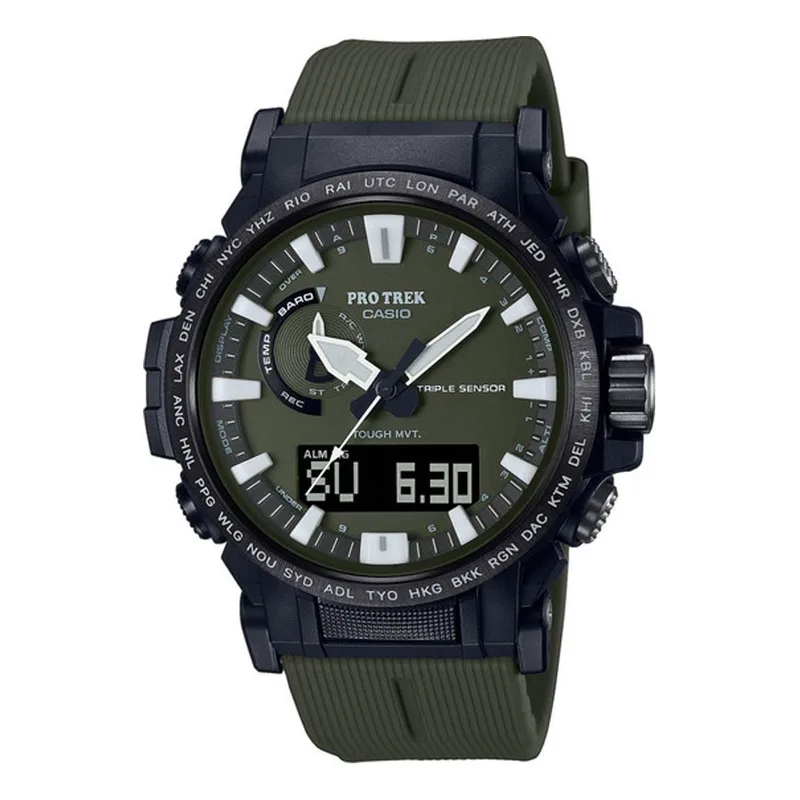 CASIO Protrek Tough Solar Triple Sensor Chronograph Khaki Biosourced Strap PRW-61Y-3ER