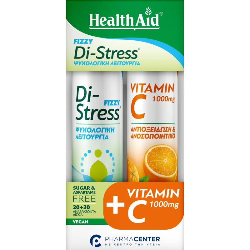 Health Aid Promo Di-Stress Fizzy Lemon - Pineapple 20 Effer.tabs & Vitamin C 1000mg Πορτοκαλί 20 Effer.tabs