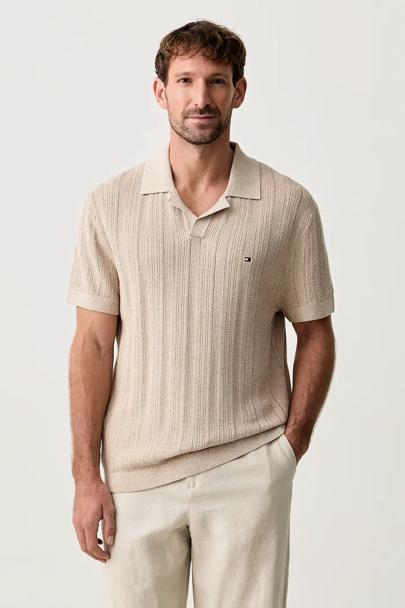 Tommy Hilfiger πλεκτό μπλουζάκι πόλο ανδρικό με lyocell