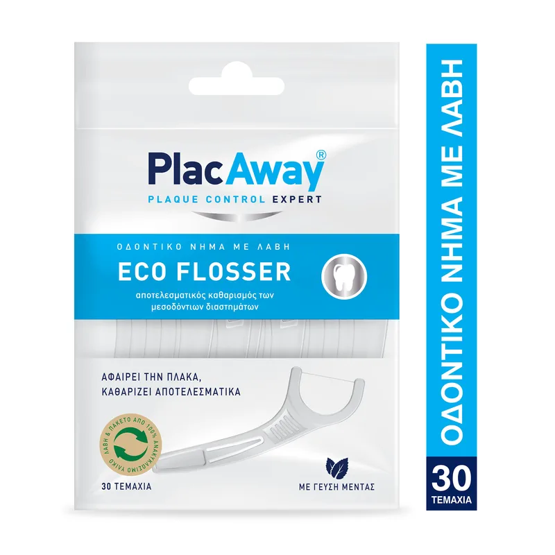 Plac Away Eco Flosser Οδοντικό Νήμα με Λαβή που Αφαιρεί την Πλάκα 30 Τεμάχια
