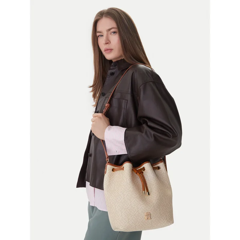 Τσάντα Tommy Hilfiger Th Monoplay Bucket Le AW0AW18847 Μπεζ