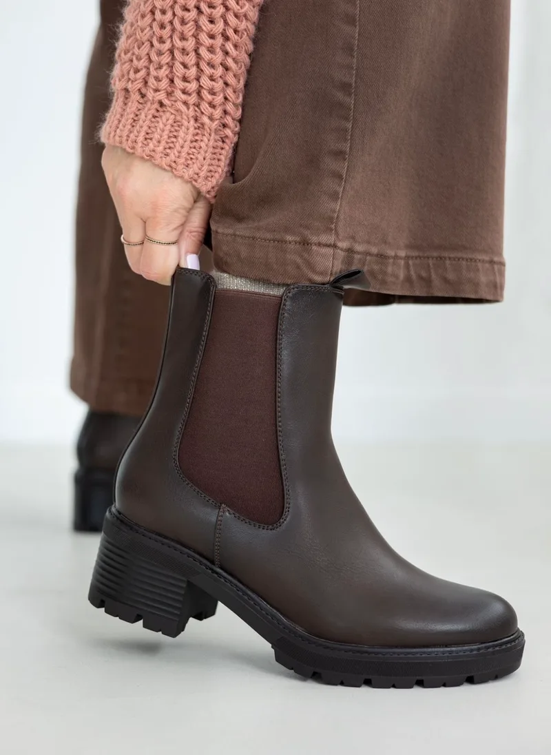 Super Mode Ankle Boots with Side Elastic - 5216 - Καφέ
