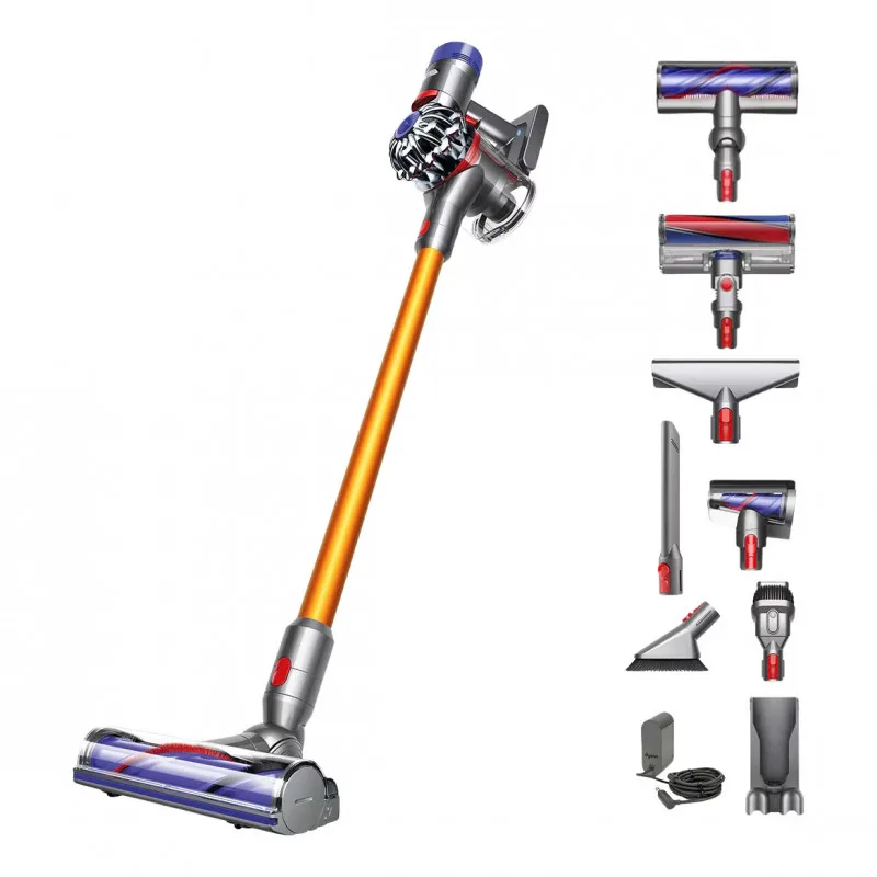 Κάθετη ηλεκτρική σκούπα Dyson V8 Absolute SV25 476547-01, 115AW, 0,54 λίτρα, 3 λειτουργίες, Χωρίς απώλεια ισχύος, Υγιεινή εκκένωση, Πλήρως κλειστό σύστημα φιλτραρίσματος, Ασημί/Πορτοκαλί