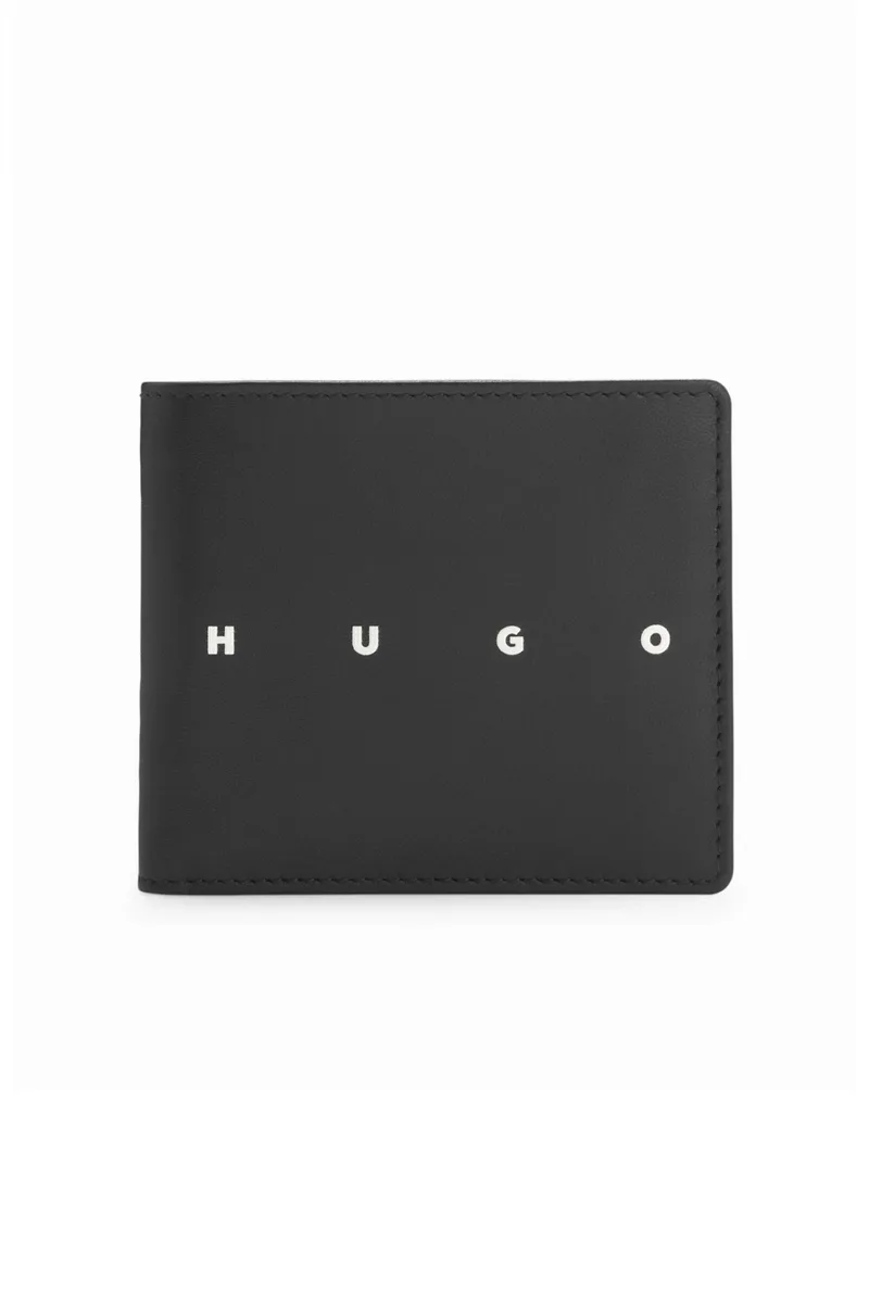 HUGO ΠΟΡΤΟΦΟΛΙ REHX_4CC COIN ΔΕΡΜΑ LOGO ΜΑΥΡΟ