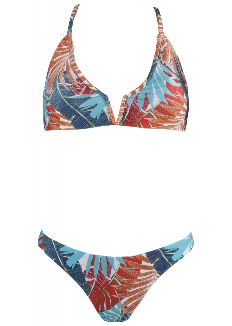 Σέτ μαγιό αποσπώμενη ενίσχυση χιαστί πλάτη bikini ψηλόμεσο παρτό. Καλύπτει B Cup. ΣΙΕΛ