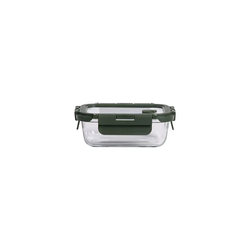 Φαγητοδοχείο Γυάλινο 370ml-14,5x10,5x4,7εκ. Olive Click & Seal Estia 01-39646 (Υλικό: Γυαλί, Χρώμα: Λαδί) - estia - 01-39646