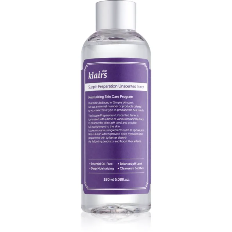 Klairs Supple Preparation Unscented Toner ενυδατικό τονωτικό για εξισορρόπηση του pH της επιδερμίδας χωρίς άρωμα 180 ml