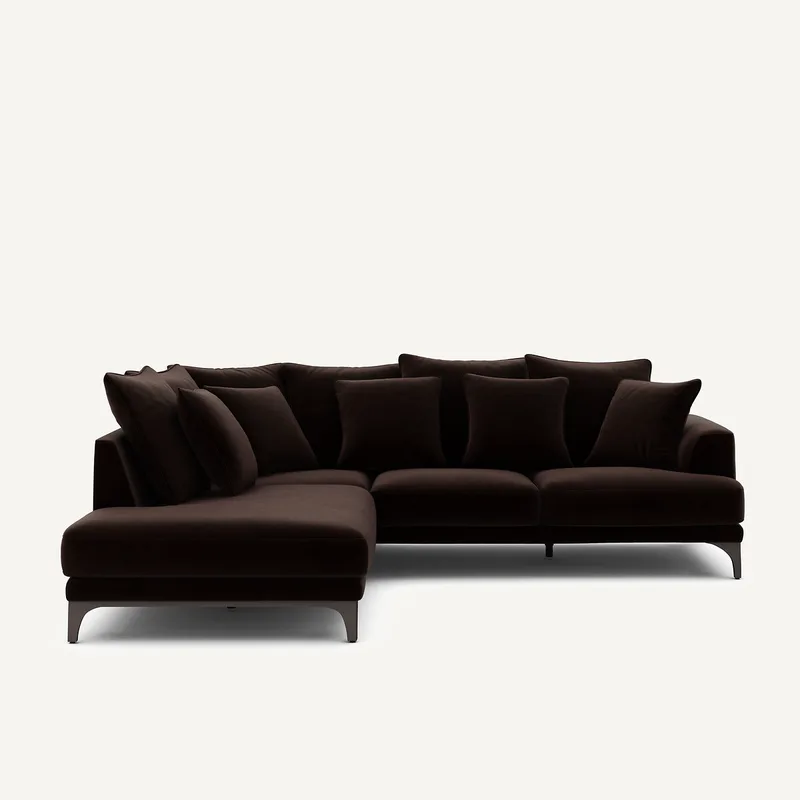 Γωνιακός καναπές από βελούδο Μ222xΠ258xΥ84cm