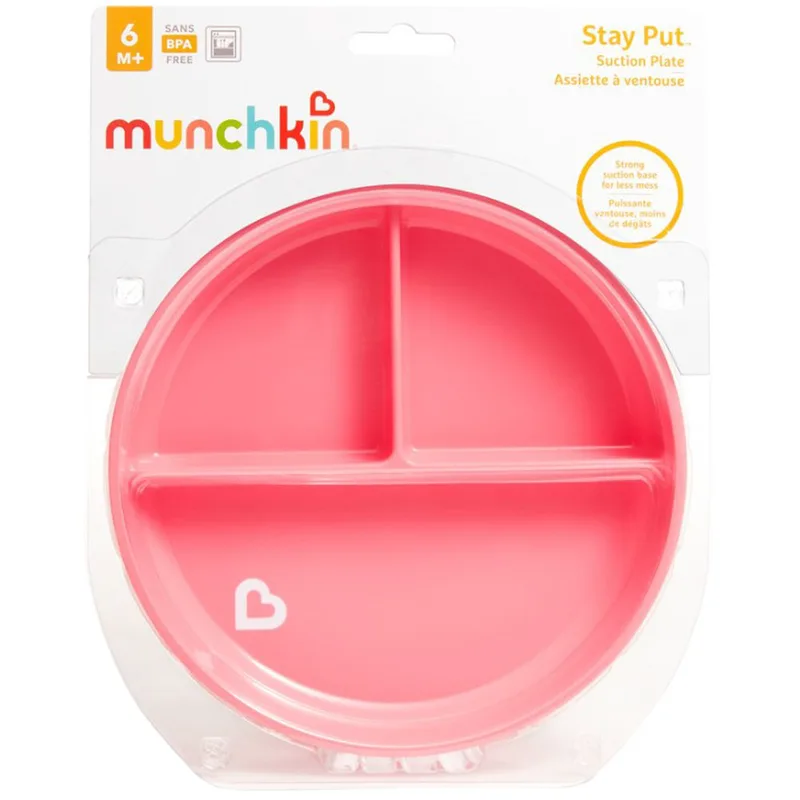 Munchkin Stay Put Suction Plate 6m+ Πιατάκι για Μωρά με Βάση Αναρρόφησης για Μεγάλη Σταθερότητα 1 Τεμάχιο - Ροζ
