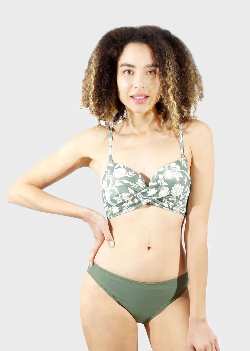 Γυναικείο set μαγιο all print ενσωματωμένη ενίσχυση bikini κανονική γραμμή. Β CUP OLIVE