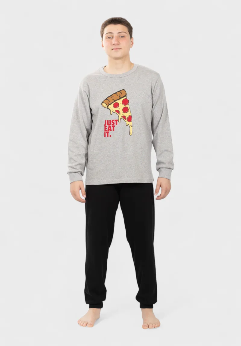 Πιτζάμα εφηβική Nina Club Pizza γκρι 100% βαμβακερή NCK26700-1-Γκρι